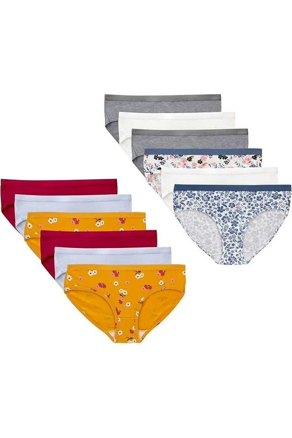Brief Underwear, Stretch Cotton Panties for Girls, Assorted, 12-Pack Size-12