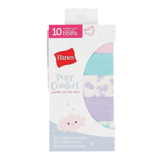 Hanes Briefs 10-Pack Toddler Girls Comfort Breathable Brief Cut Cotton Tag Free