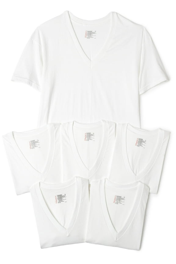 Classics Men's Classics 6-Pack V-Neck T-Shirt Value Pack,6-Pack White,X-Large