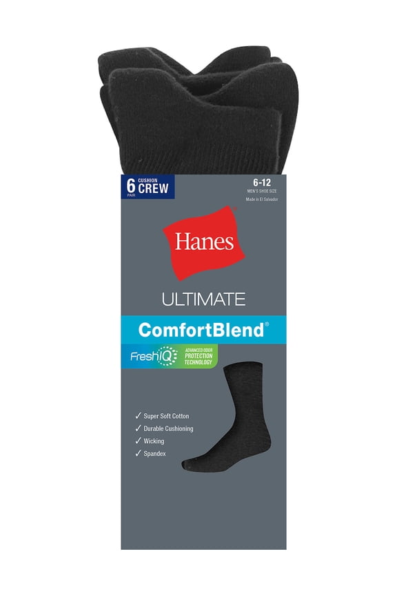 Classics Men's Crew Socks 6-Pack Black 10-13