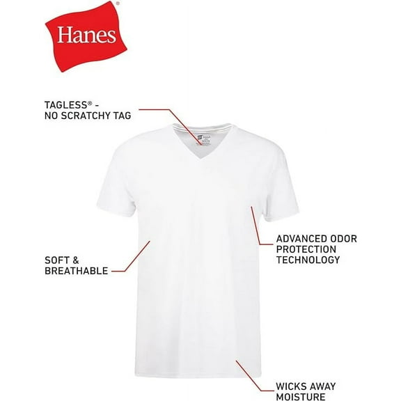 Hanes Classics Men's Ultimate Traditional Fit V-Neck Undershirt Soft and Breathable 100 % Cotton Longer Length 3-Pack_White_Medium