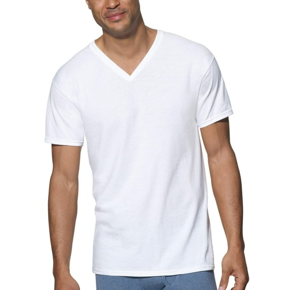 Hanes Ultimate mens Tagless Ultra Soft V-neck Tee - Multiple Packs Available undershirts, White 3 Pack, 4X-Large US