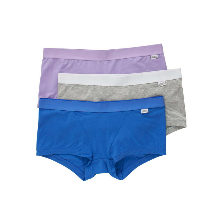Hanes Women's 3pk Original Ribbed Boy Shorts - Teal/indigo/white
