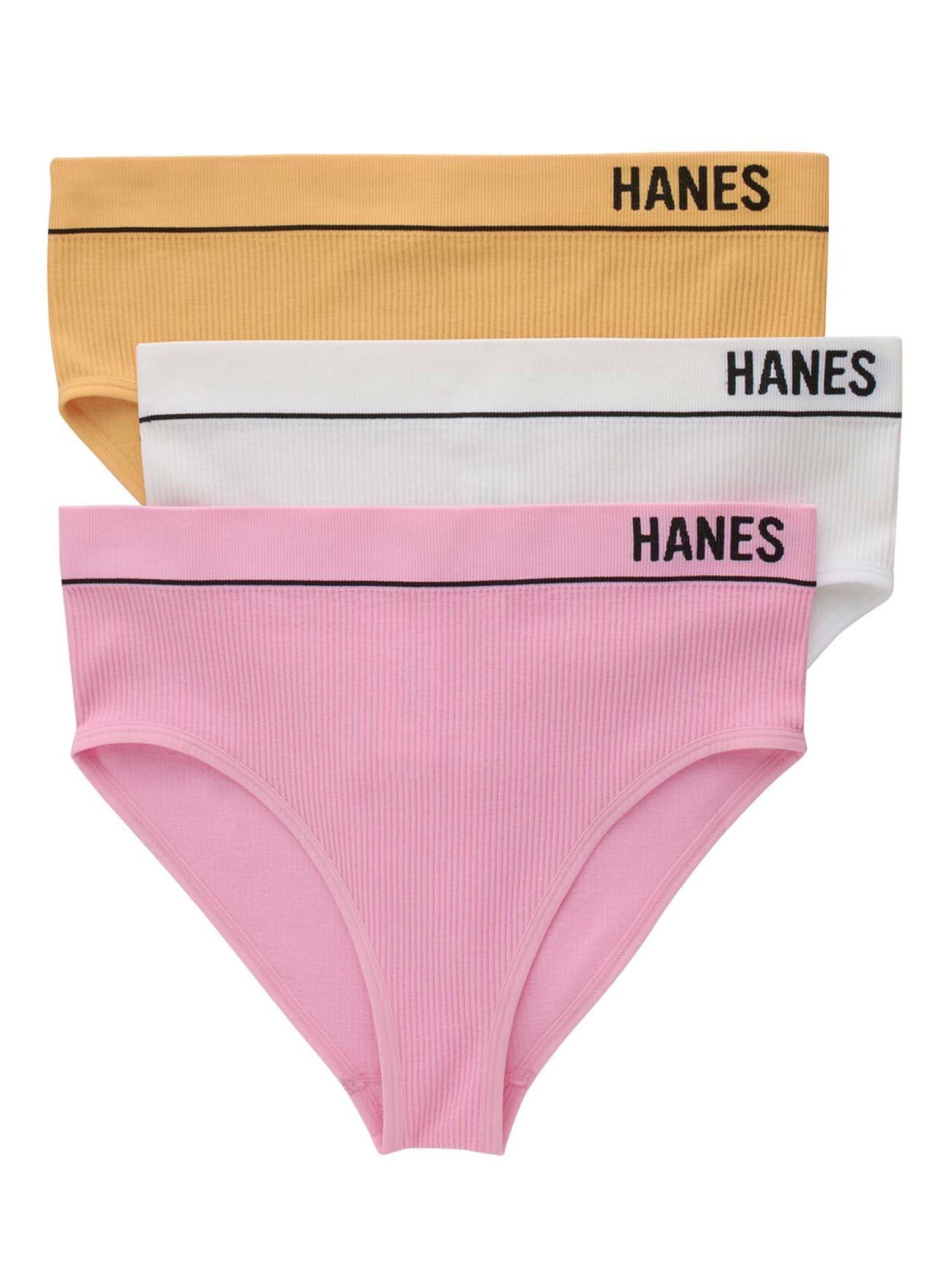 Hanes Classics Womens Seamless Retro Rib Hi-Leg Bikini , 3 Pack 