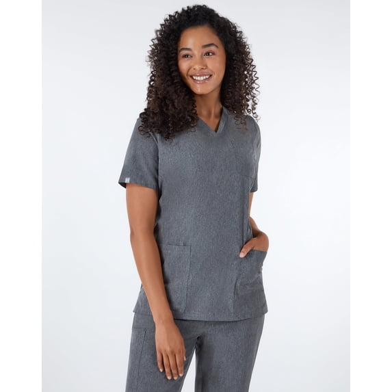 Hanes Comfort Fit Scrubs Women's Rib Back Scrub Top Ebony Heather 2XL