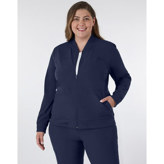 Hanes Comfort Fit Scrubs Women's Scrub Bomber Jacket Athletic Navy L