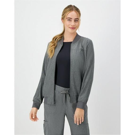 Hanes Comfort Fit Scrubs Women's Scrub Bomber Jacket Ebony Heather L