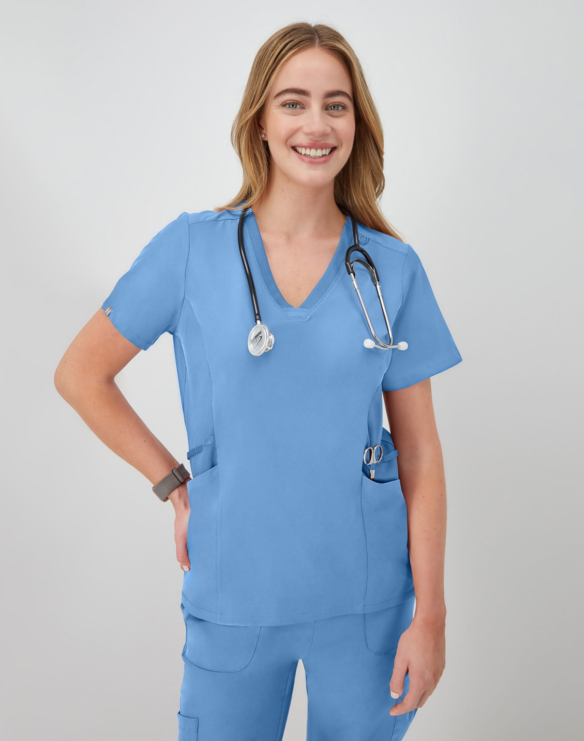 Hanes Comfort Fit Scrubs Women's Scrub Top Ceil Blue M
