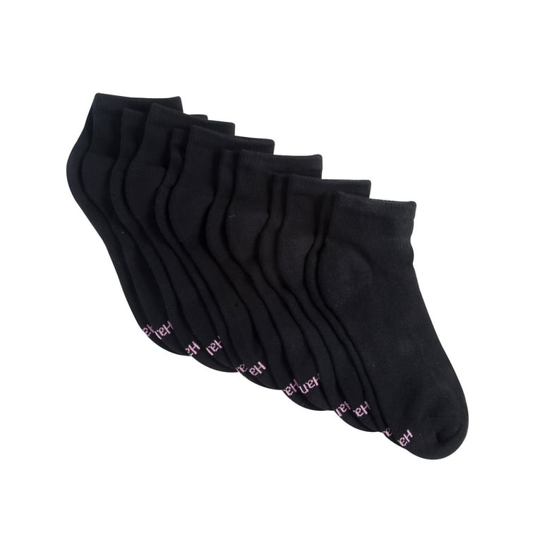 Hanes Comfort Fit Women's Ankle Socks, 6-Pairs Black/Pink 5-9 