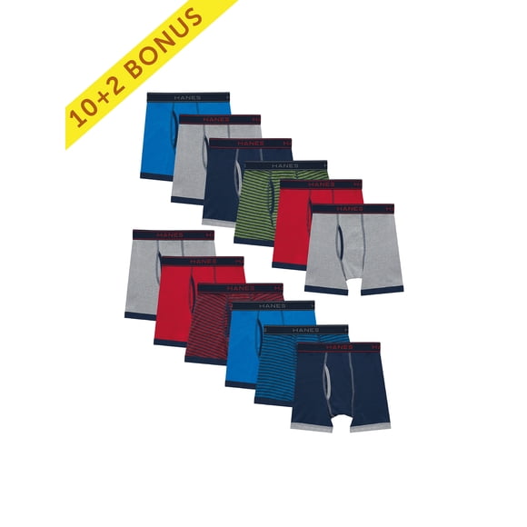 Hanes Comfort Flex Boys' Ringer Boxer Brief Underwear, 10+2 Pack