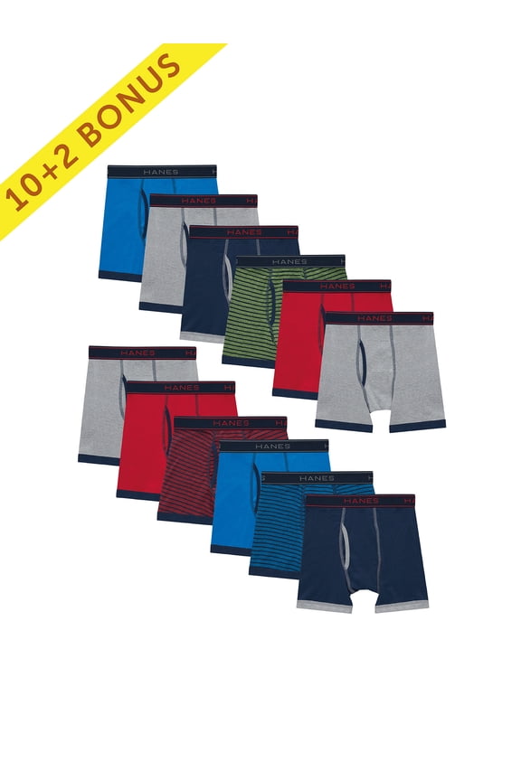 Comfort Flex Boys' Ringer Boxer Brief Underwear, 10+2 Pack