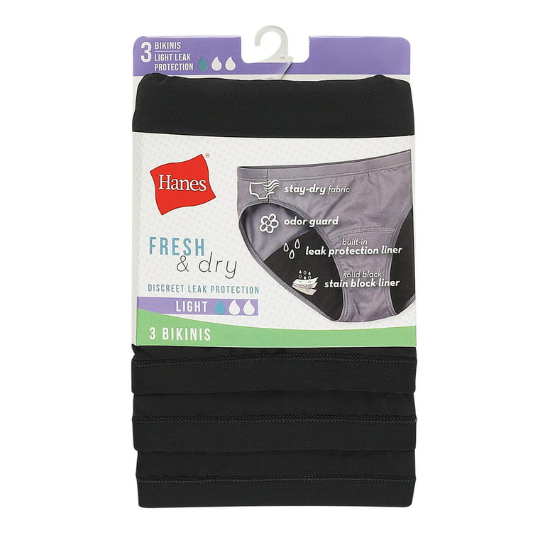 Hanes Women's Brief 3-Pack Fresh & Dry Leak Protection Liner