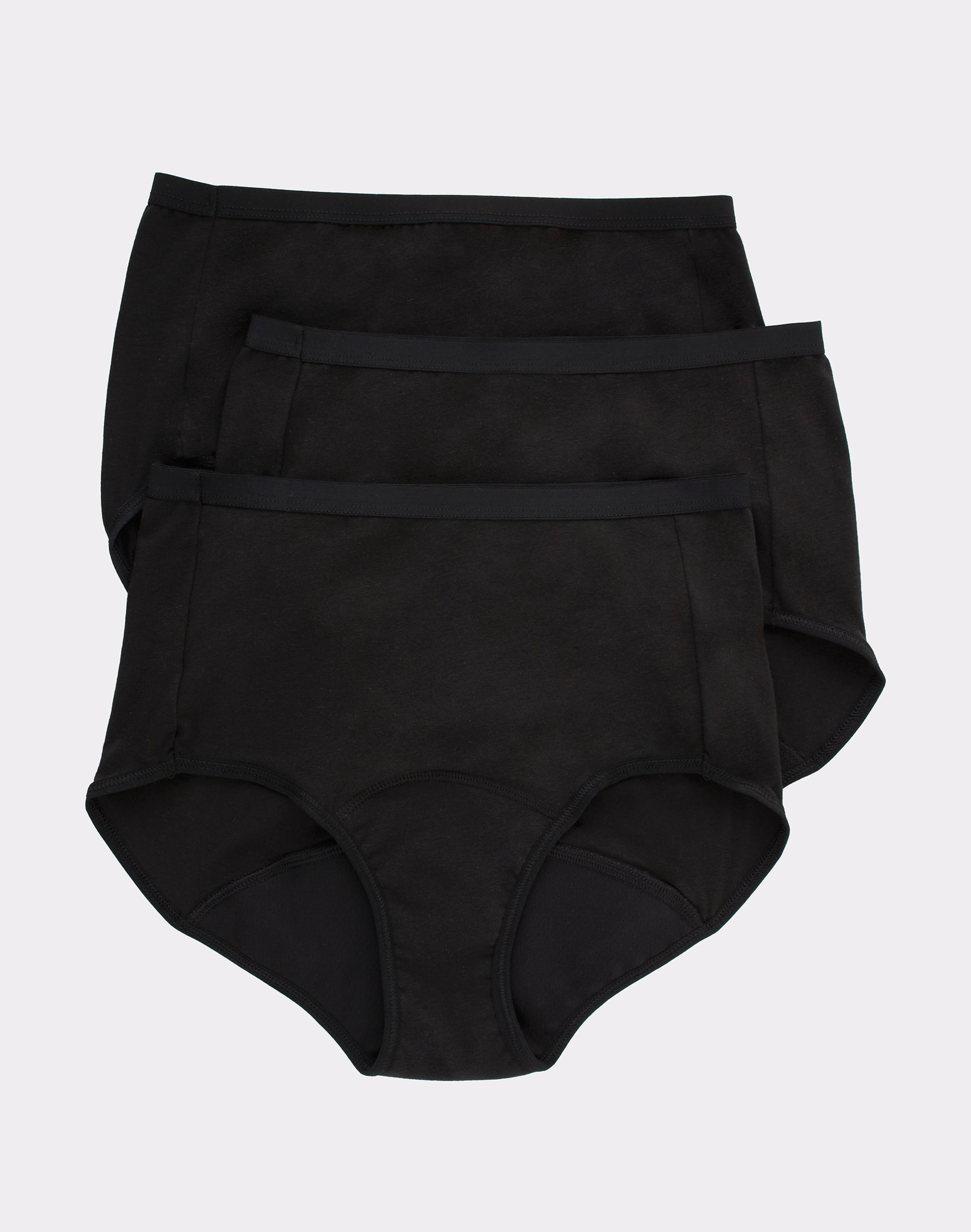 Hanes Comfort, Period. Briefs Underwear, Moderate Leaks, Black, 3-Pack 6  Women's 
