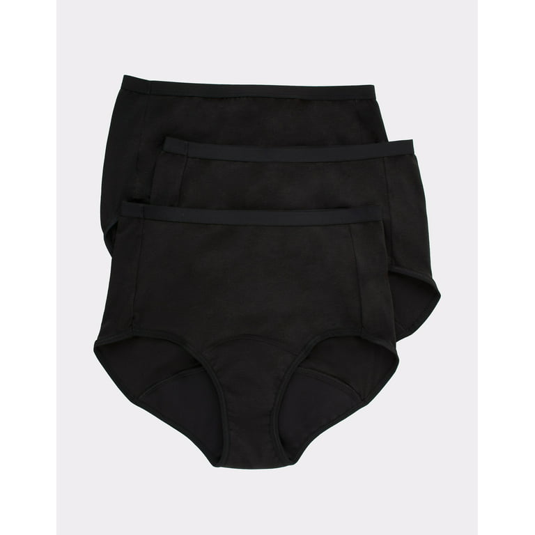 Hanes Women's 3pk Comfort Period Leakproof Moderate Briefs - Black/Gray 10
