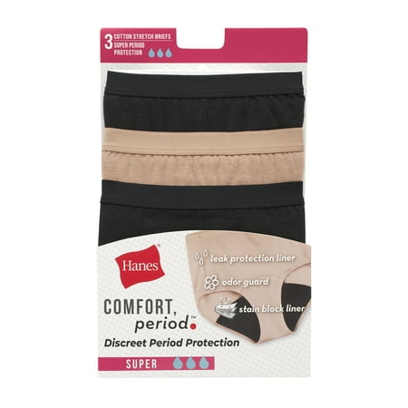 Hanes Womens Period Underwear 3-Pack, Comfort, Period Super Leak Protection Period Panties for Women