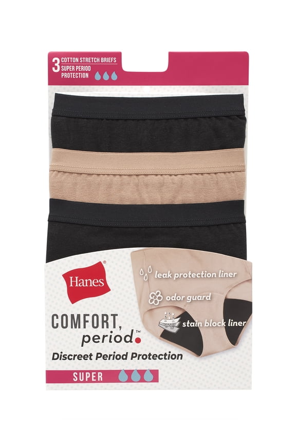 Womens Period Underwear 3-Pack, Comfort, Period Super Leak Protection Period Panties for Women