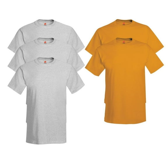 Hanes Mens 5.2 oz HEAVYWEIGHT Short Sleeve T-shirt (Pack of 5) (3 Ash / 2 Gold)