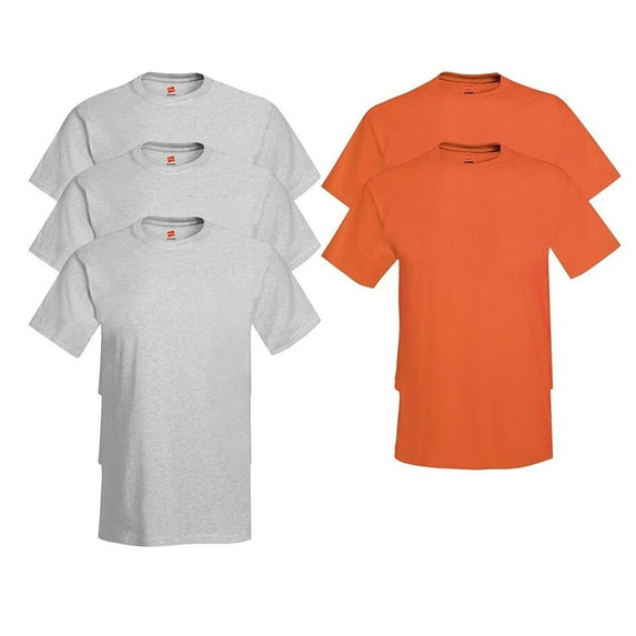 Hanes, Comfort Soft Crew-Neck T-Shirt Pack of 5, 3 Ash / 2 Orange, L
