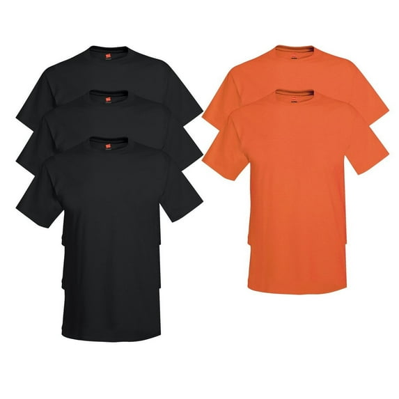 Hanes, Comfort Soft Crew-Neck T-Shirt Pack of 5, 3 Black / 2 Orange, S