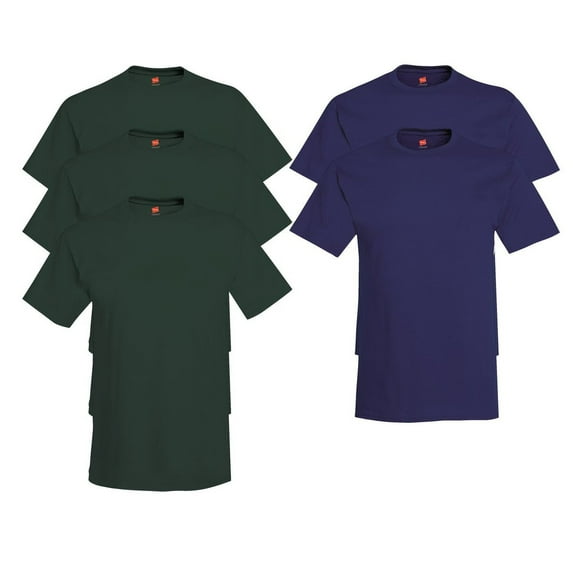 Hanes, Comfort Soft Crew-Neck T-Shirt Pack of 5, 3 Deep Forest / 2 Navy, S