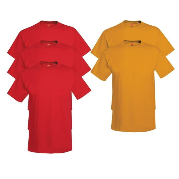 Hanes, Comfort Soft Crew-Neck T-Shirt Pack of 5, 3 Deep Red / 2 Gold, M