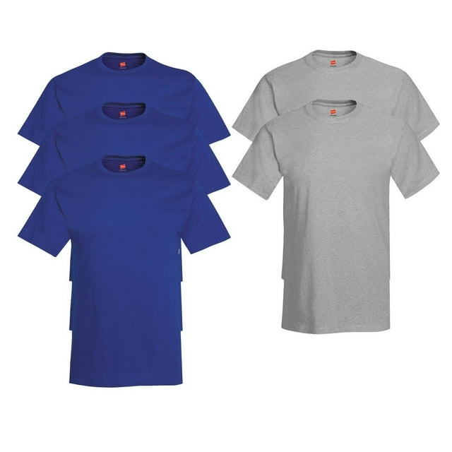 Hanes Mens 5.2 oz HEAVYWEIGHT Short Sleeve T-shirt (Pack of 5) (2 Light Steel / 3 Deep Royal)