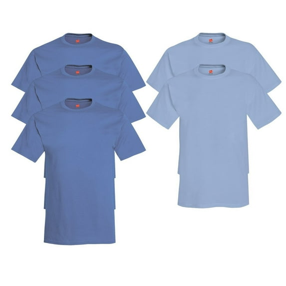 Hanes, Comfort Soft Crew-Neck T-Shirt Pack of 5, 3 Denim Blue / 2 Light Blue, L