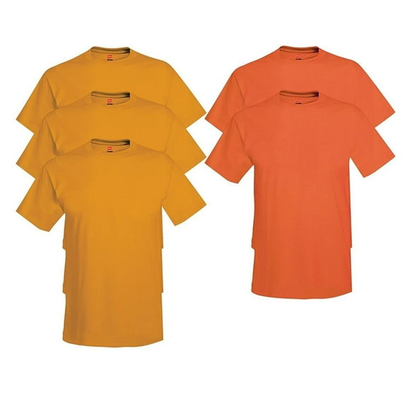 Hanes, Comfort Soft Crew-Neck T-Shirt Pack of 5, 3 Gold / 2 Orange, L