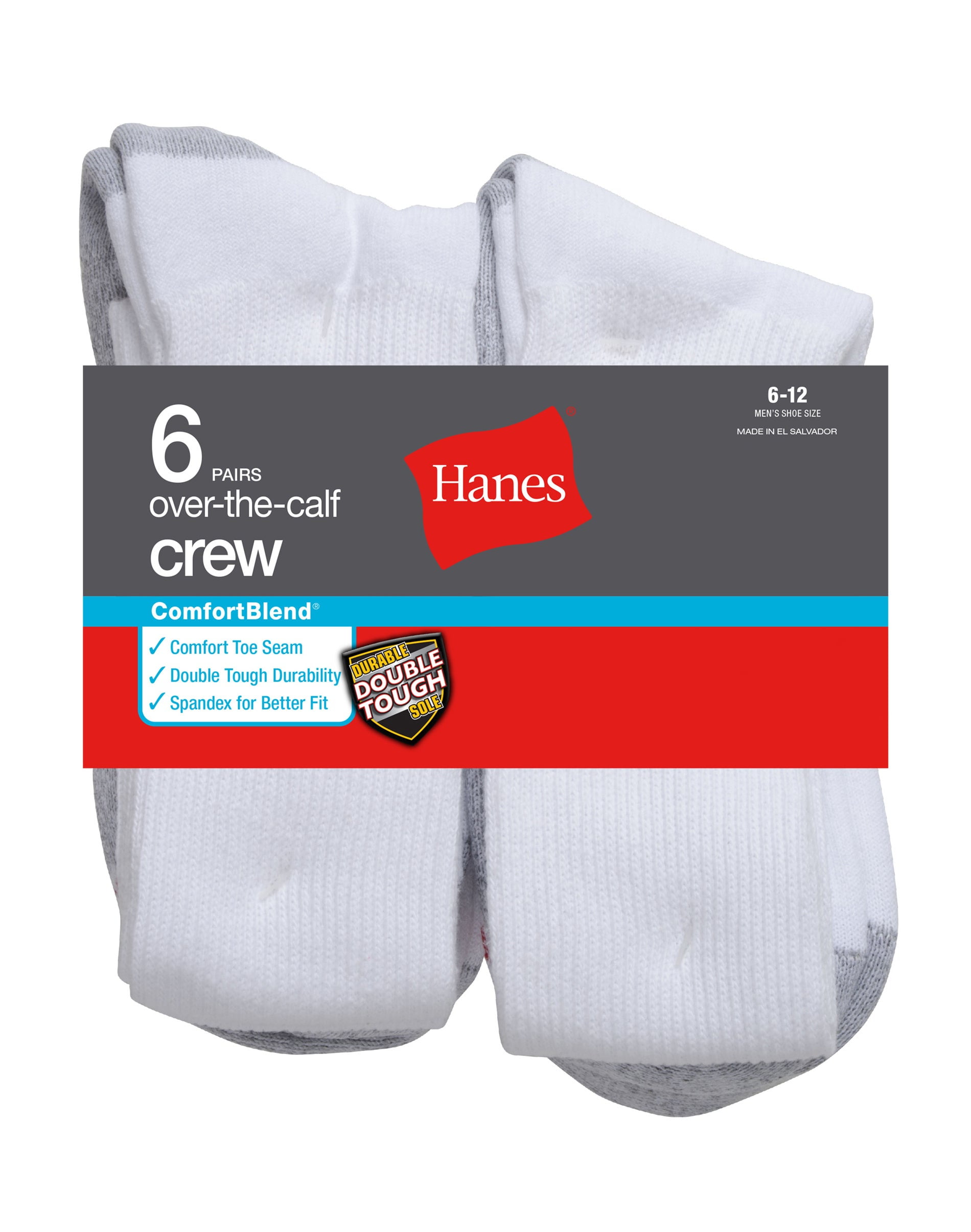Hanes ComfortBlend® OvertheCalf Crew Socks 6Pack White 612 Men's