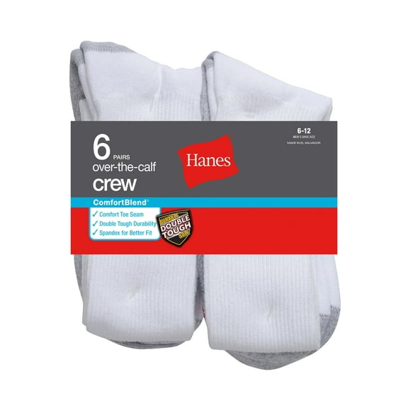 Hanes ComfortBlend Over-the-Calf Crew Socks 6-Pack White 6-12 Men's
