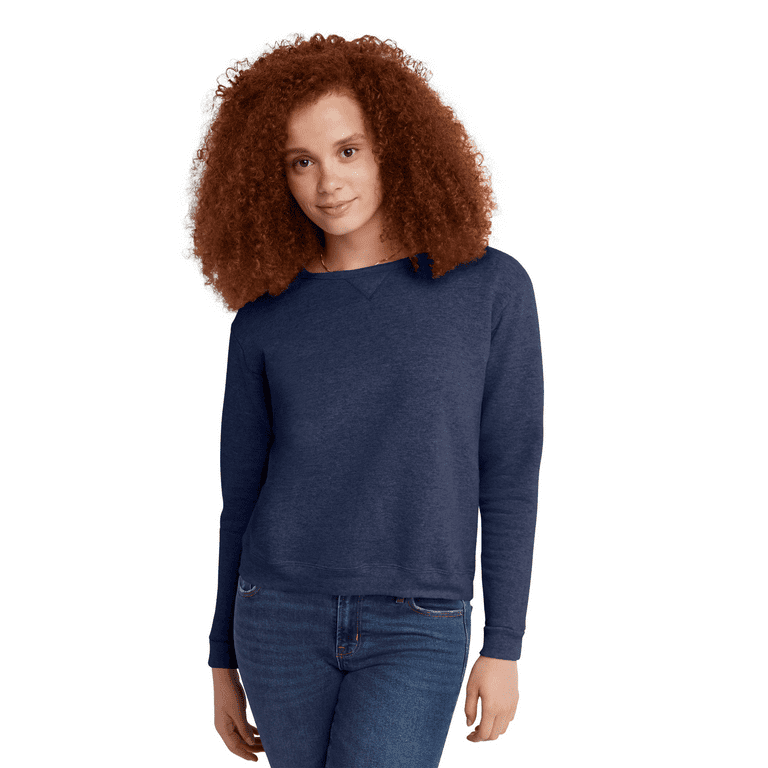 Hanes EcoSmart Women s Fleece Sweatshirt V Notch Navy Heather M
