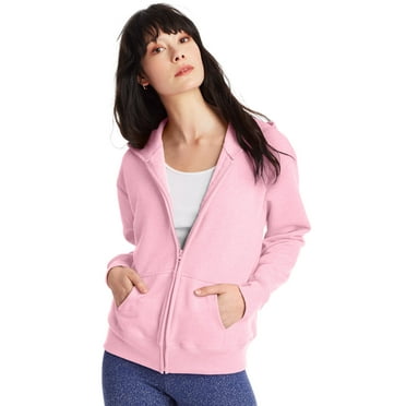 Hanes EcoSmart Women's Full-Zip Fleece Hoodie Pale Pink L