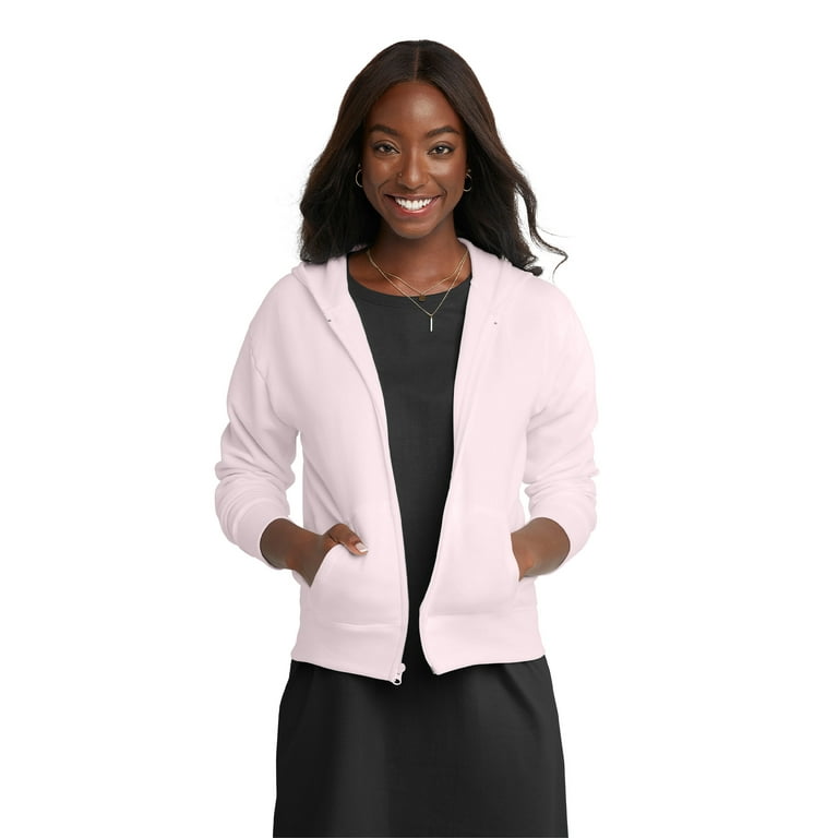Hanes EcoSmart Women s Sweatshirt Full Zip Fleece Hoodie Pale Pink XL Walmart