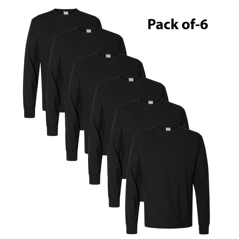 Hanes ComfortWash Garment Dyed Long Sleeve T Shirt 5.5 Oz 100 cotton Assorted Tees Taped neck Bulk T Shirts Color Black pack of 6 Tee Size S Walmart