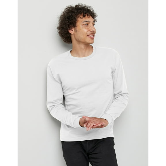 Hanes Essentials Men's Cotton Long Sleeve T-Shirt, 2-Pack White L