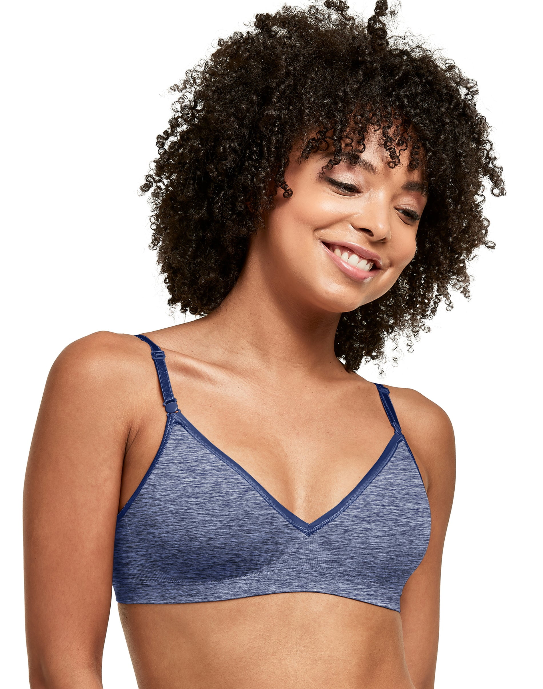 Buy Hanes Women's Wireless T-shirt Bra, Moisture-Wicking Convertible  Smoothing Bra, Full-coverage, In the Navy Heather, Small at