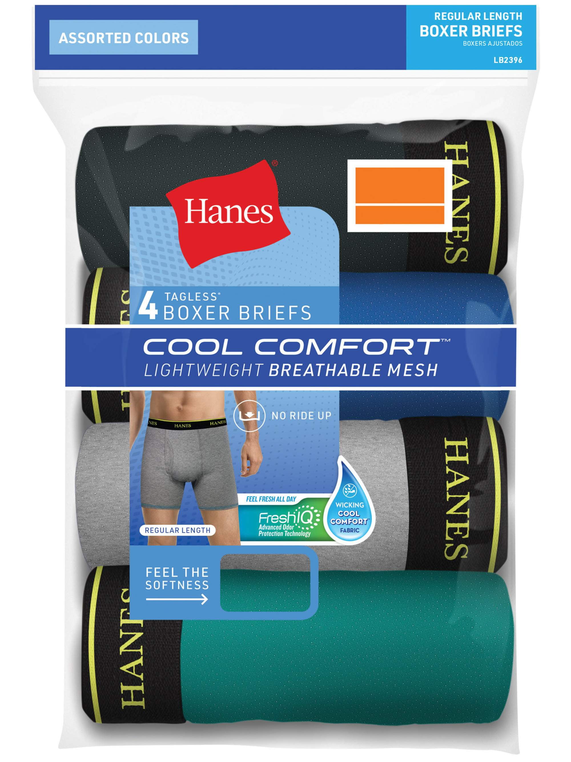 Hanes Cool Comfort Tagless Boxer Briefs, 4 Pack