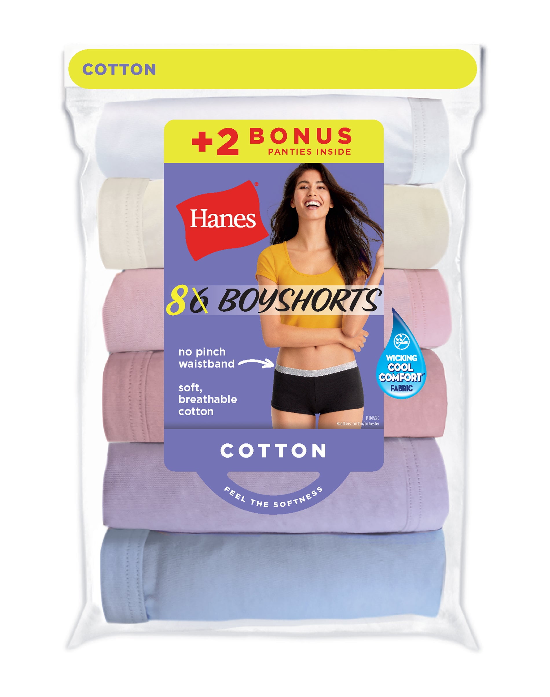 Hanes Cool Comfort™ Women's Cotton Boy Brief Panties 8-Pack (Includes 2 Free Bonus Briefs) Assorted 5