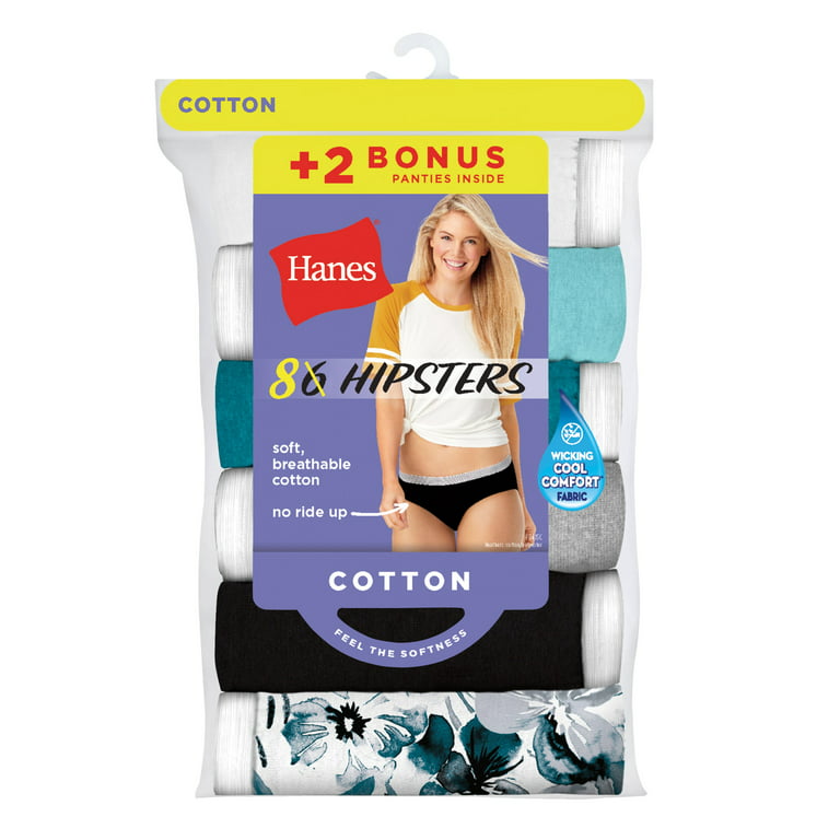 Hanes Women's Cotton Sporty Hipster Panties with Cool Comfort Multi-Packs,  6 Pack - Blue/White Assorted, 9 price in UAE,  UAE