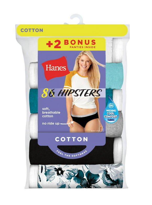 Hanes Cool Comfort® Women's Cotton Sporty Hipster Panties 8-Pack (6+2 Free Bonus Pack) Assorted 9