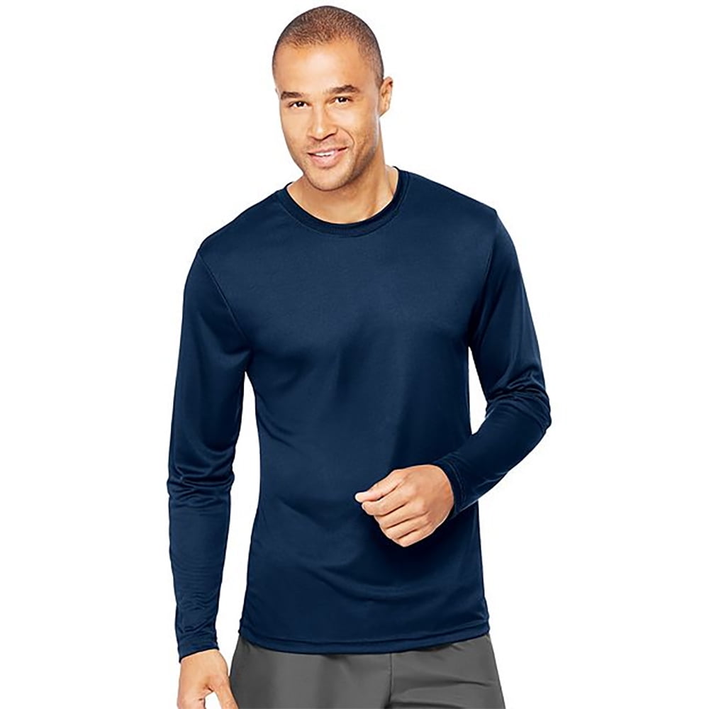 Hanes - Cool DRI Long Sleeve Performance T-Shirt - 482L, Navy, L, Pack ...