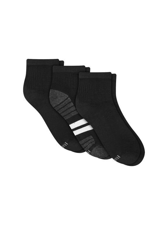 Cool DRI Men's Ankle Socks with Ventilation, 3-Pairs Black Assortment 6-12