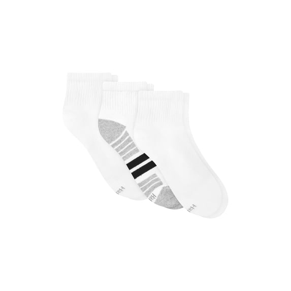 Hanes Cool DRI Men's Ankle Socks with Ventilation, 3-Pairs White Assortment 6-12