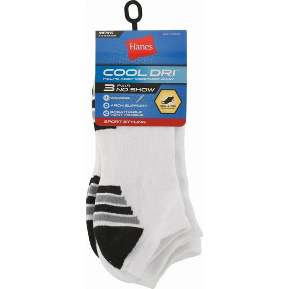 Hanes Cool DRI Men's No Show Socks with Ventilation, 3-Pairs