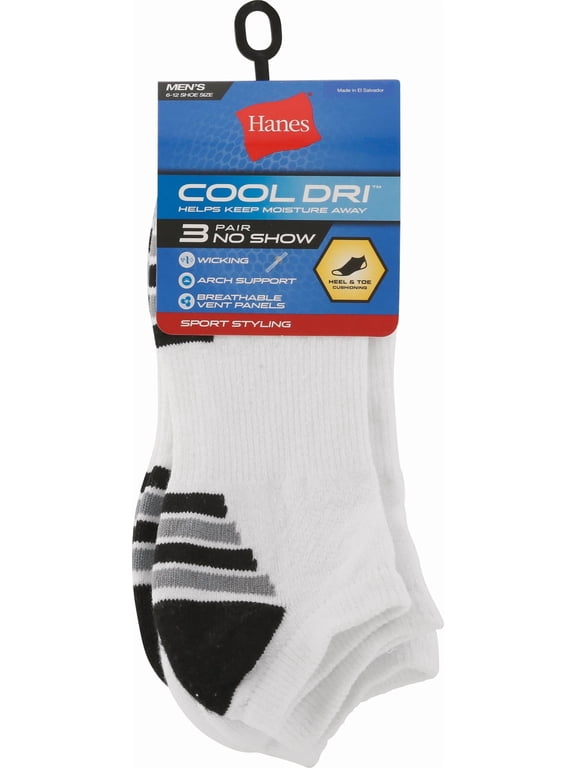 Cool DRI Men's No Show Socks with Ventilation, 3-Pairs