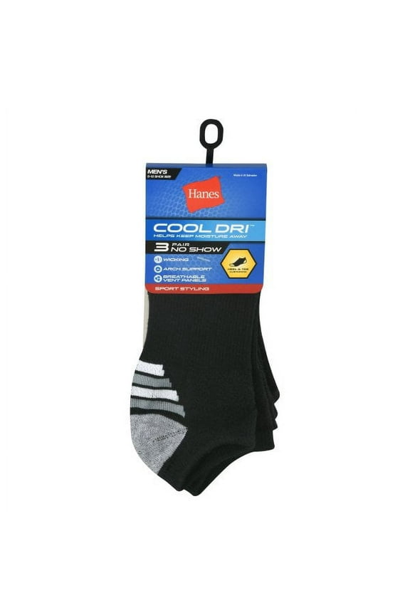 Cool DRI Men's No Show Socks with Ventilation, 3-Pairs
