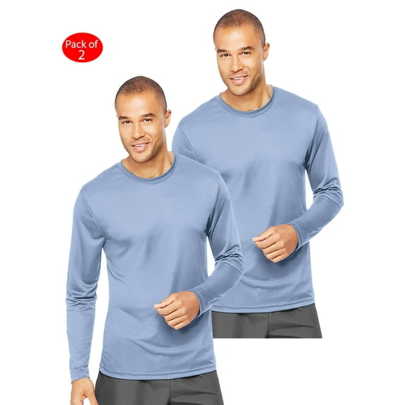 Hanes Cool DRI; Performance Men's Long-Sleeve T-Shirt, Color: Light Blue, Size: XL --- PACK OF 2 (Men's Athleticwear - Original Company Packing)