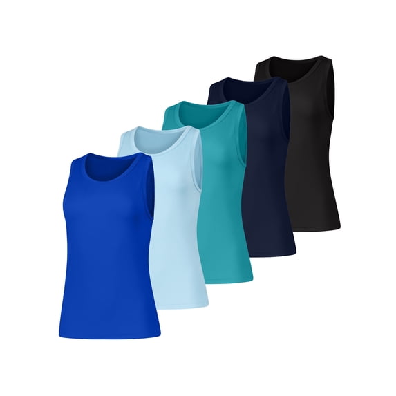 Hanes Cool DRI Women’s Tank Top Pack, 5-Pack, Moisture Wicking Deep Royal/Light Blue/Teal Ivy/Navy/Black XL