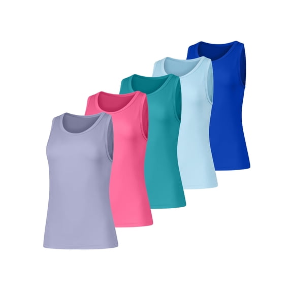 Hanes Cool DRI Women’s Tank Top Pack, 5-Pack, Moisture Wicking Peri Blue/Flair Pink/Teal Ivy/Light Blue/Deep Royal L