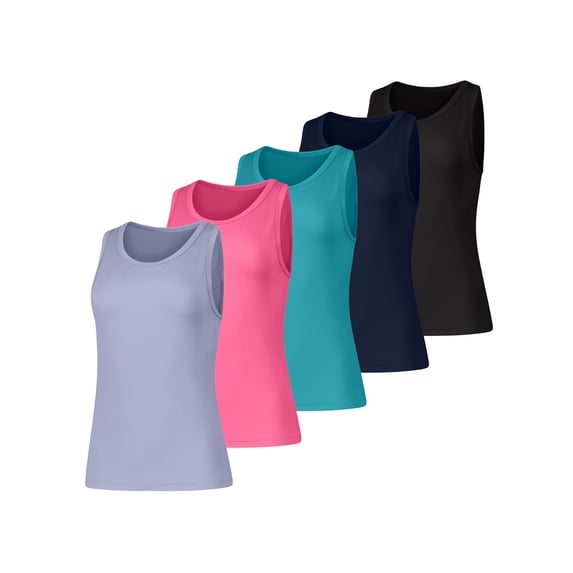 Hanes Cool DRI Women’s Tank Top Pack, 5-Pack, Moisture Wicking Peri Blue/Flair Pink/Teal Ivy/Navy/Black M